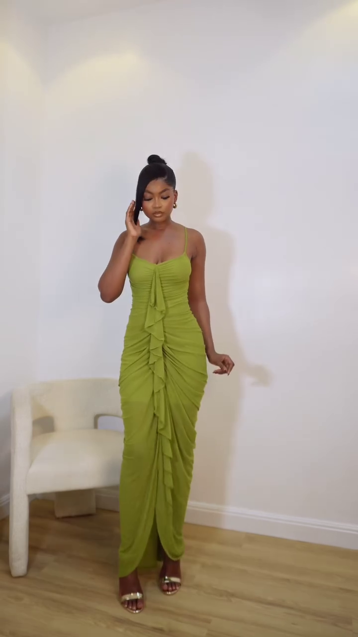 Olive Ruffle Drape Dress